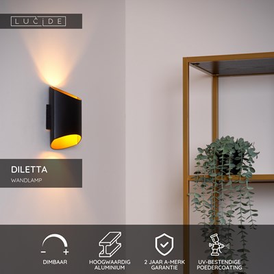 Lucide DILETTA - Wandlamp - 1xG9 - Zwart